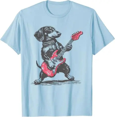 the ROCKER DOG - Vintage Dachshund Weenie Playing Guitar T-Shirt, Dog Men Music Lover Graphic Outfit, Funny Rock Hip Hop Streetwear Saying Tee