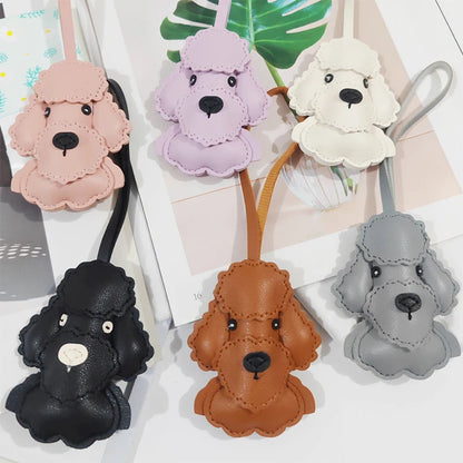 trendy cute kawaii cartoon leather Poodle dog bag charm pendant keychain animal backbag handbag decoration charm for women men