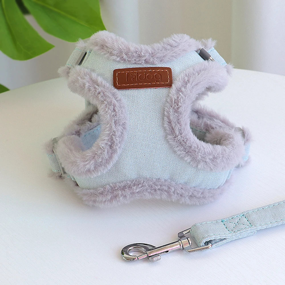 the FURHAVEN WINTER HARNESS SET - Winter Warm Dog Harness/Leash Set, Soft Fur Padded Dogs Vest Harness with Lead Leash, Adjustable for Small/Medium/Large Dogs/Cats