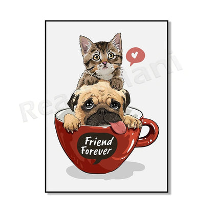 Cat in coffee mug, guinea pig, pug, rabbit, elephant, cat, mug animal canvas poster art picture home decor