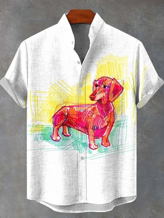 the CLIFFORD - Men's Short Sleeve Linen Shirt, 3D Fish Print Pocket Short Sleeve Shirt, Fashion Button Men's Shirt