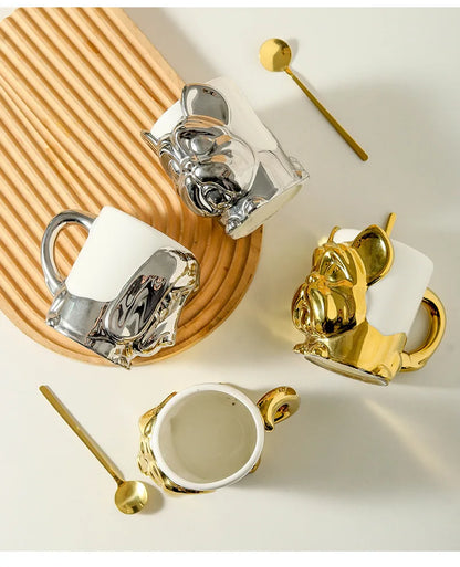 1pc Creative Stereo Dog Coffee Cup Cartoon Animal Tea Cup Gold Plated Silver Dog Ceramic Mug Couple Gift Oatmeal Mug Home Decor