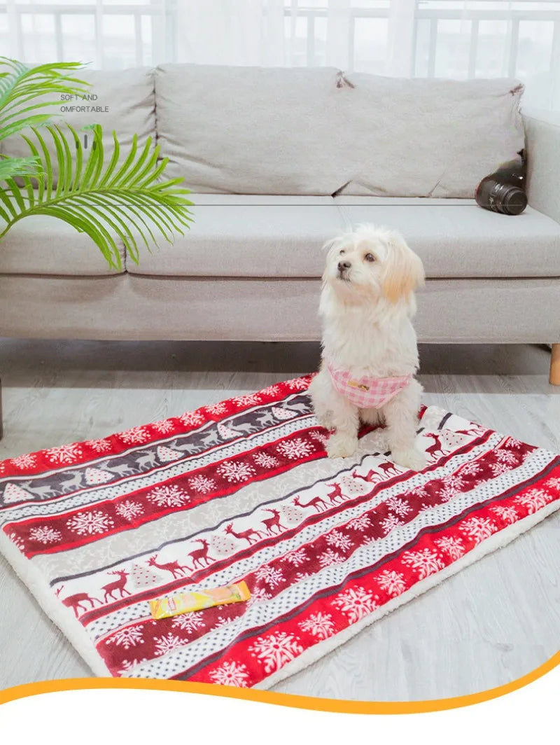 Christmas Dog Pad Thick Flannel Warm Blanket Leopard Print Blanket Dog Pad Camel Foot Pad Thick Cage Pad Pet Blanket Dog Beds