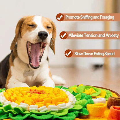 the SNIFFLE MAT - Interactive Dog Snuffle Mat for Small/Medium Dogs, Soft Durable Fleece with Squeaky Toy, Slow Feeding Anti-Anxiety, Machine Wash