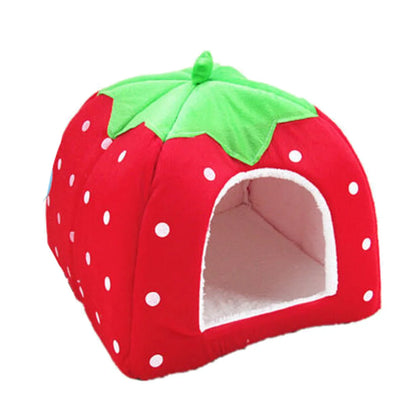 Cute Strawberry Pet Dog Cat House Foldable Warm Soft Winter Dog Bed Sofa Cave Puppy Dog House Kennel Nest for Small Dogs Cats