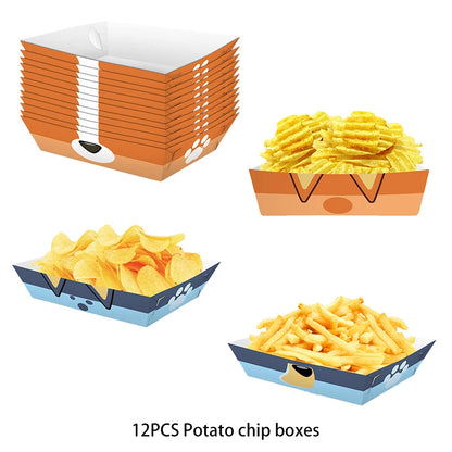 New Cartoon Dog Birthday Party Decoration Setup Boys Children Blue Dogs Party Favor Tableware Plate Napkin Cup Supplies Full Set