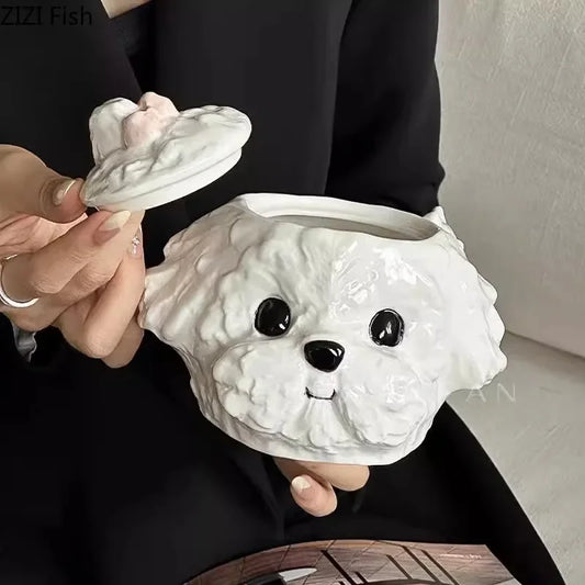 the CUDDLEPUP TEACUP - Cute Teddy Dog Shaped Mug Ceramic Cup & Saucer, Dining Table Coffee Cup/Milk/Tea Mugs, Afternoon Tea Teacup, Fruit Juice Container