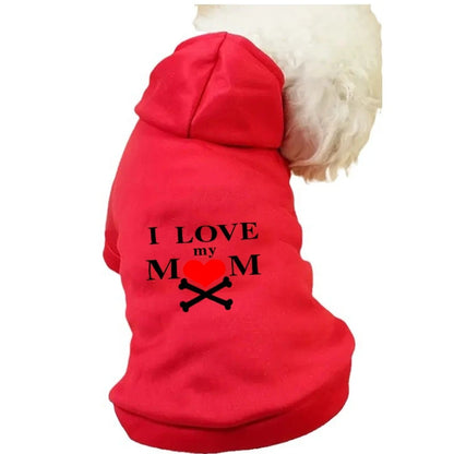 I Love My Mom Printed Dog Clothes Chihuahua Yorkshire Frenchie Pugs Autumn Winter Spring Fleece Lining Small Medium Pet Hoodies