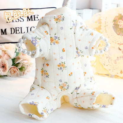 Dog Clothes Autumn and Winter Floral Double-layer To Protect The Belly Four Legged Small Dog Teddy Bear Pet Puppy Clothes