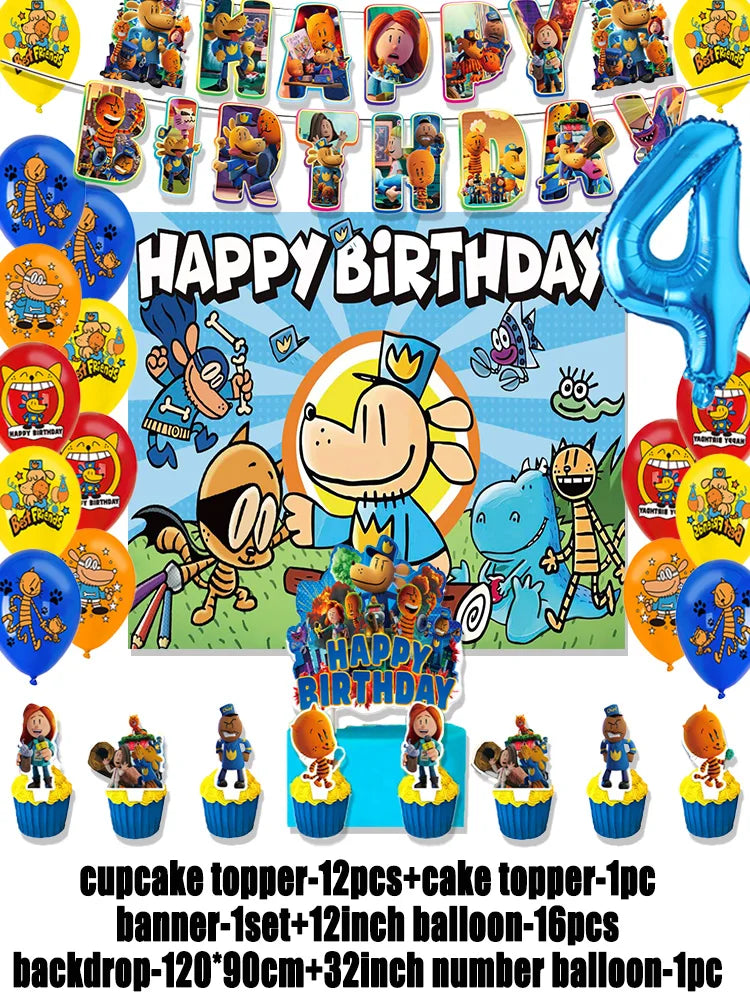 Cartoon DOGS MAN Theme Birthday Party Supplies Decoration Best Friend Balloon Banner Backdrop Cupcake Topper for Kids Child Gift