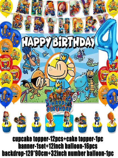 Cartoon DOGS MAN Theme Birthday Party Supplies Decoration Best Friend Balloon Banner Backdrop Cupcake Topper for Kids Child Gift