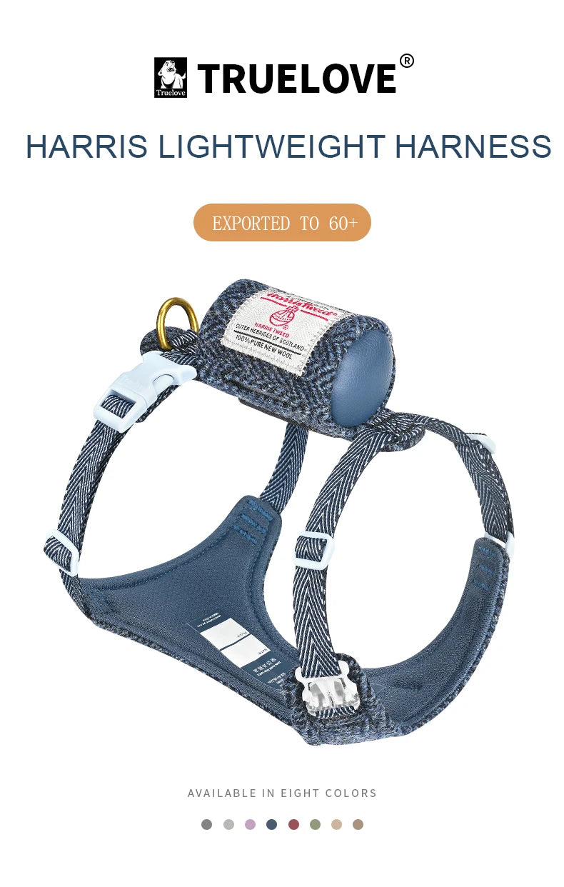 the TWEEDTREK HARNESS SET - Truelove Pet Harness Leash Set, Harris Tweed Fabric, No Pull Dog Vest Harness for Walking/Training, Adjustable, Easy Control