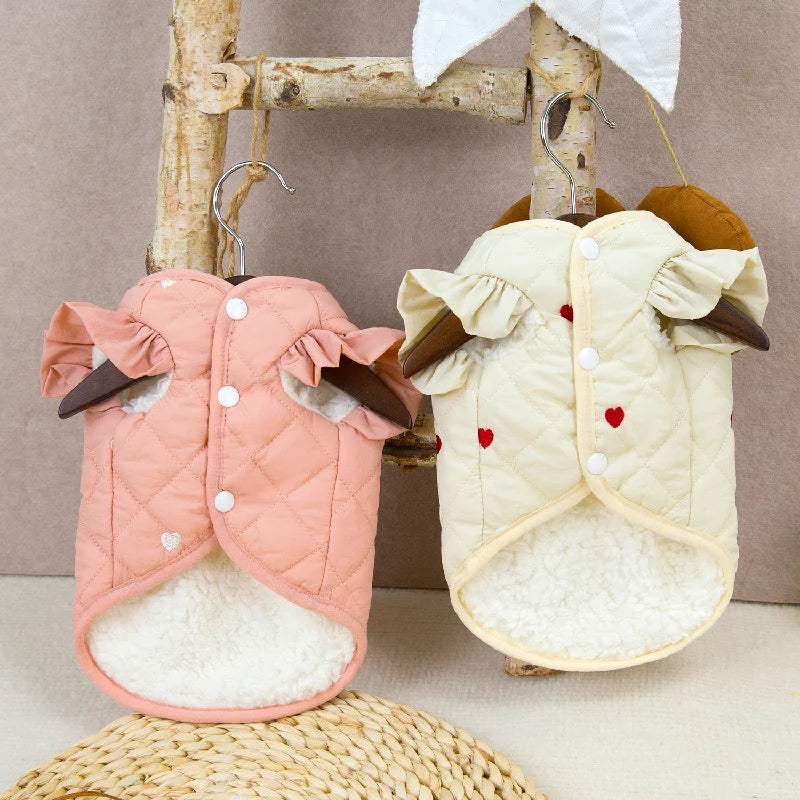 Dog Clothes Pet Clothing Small Dog Cat Warm Coat Autumn Winter Waterproof Comfortable 24 Love Flounced Sleeve Cotton Vest Outfit