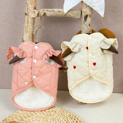 Dog Clothes Pet Clothing Small Dog Cat Warm Coat Autumn Winter Waterproof Comfortable 24 Love Flounced Sleeve Cotton Vest Outfit