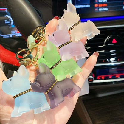 Punk French Bulldog Keychain PU Leather Dog Keychains Fashion for Women Bag Pendant Jewelry Trinket Men's Car Key Ring Key Chain