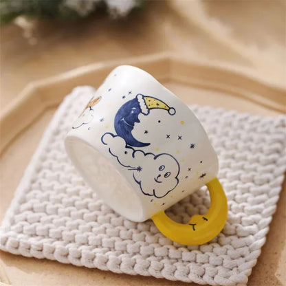 300ml Creative Cartoon Ladybug Dog Pattern Coffee Cup with Moon Handle Ceramic Mug Breakfast Milk Cups for Kids Birthday Gift