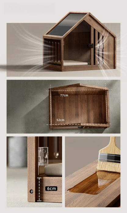 the RETRO DOGGY - Solid Wood Dog Bed with Dog Toilet, Luxury Toilet House Break Semi-Enclosed Breathable Puppy Beds, Easy Clean Indoor Dogs Kennel