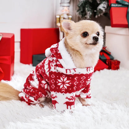 S-4XL Dog Pajamas for Small Medium Dogs Elk Printed Puppy Jumpsuit Winter Warm Pet Christmas Clothing Coral Velvet Sleepwear