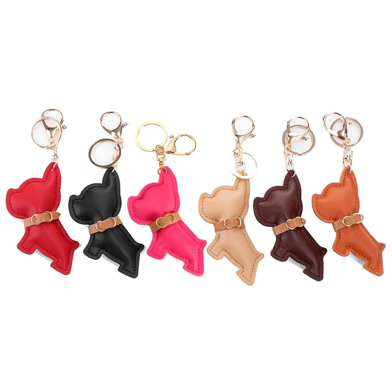 cute fashion pu leather French bulldog keychain keyring for women ladies animal car key chain handbag backbag pendant bag charm