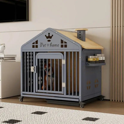the DOG VILLA - Multi-Functional Solid Wood Steel Frame Pet Dog Villa, Small/Medium-Sized Dog Cage, Indoor Outdoor Dog Cage, Dog Bed with Toilet