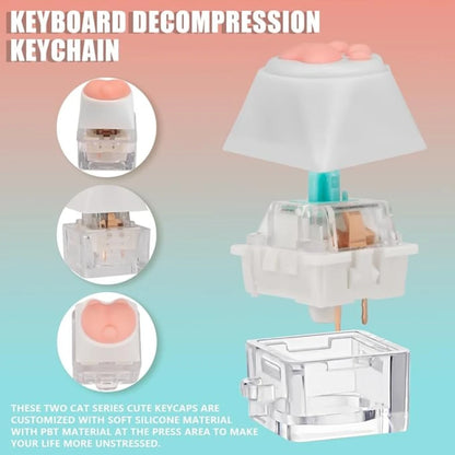 Keyboard Keychain Fidget Toy Cat's Paw Keycap Clicker Fidget Key Chain Decompression Toys Cute Cat's Paw Stress Relief Gifts