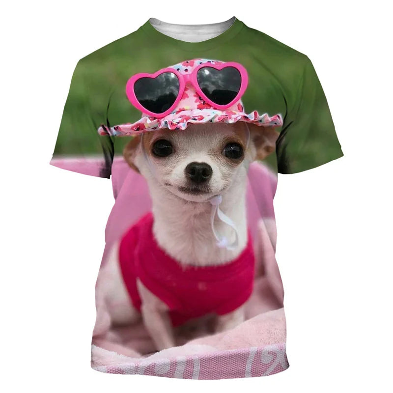 the CUTE CHIHUAHUA - 3D Printed Animal Chihuahua T Shirt For Men Funny Pet Pattern Tees Summer Harajuku Loose O-Neck Tops Short Sleeve Kids T-Shirts