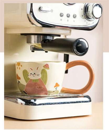 350ML Cartoon Hand Painted Bunny bear Coffee Cups Irregular Ceramic Mug Large Handle Home Office Milk Water Cup Kid's Gifts