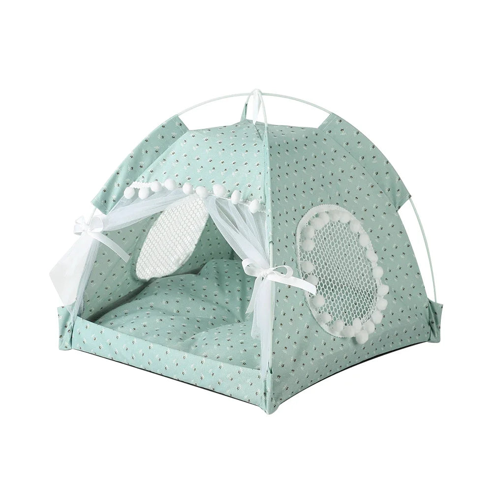 the PRINCESS PUPPY TENT - Pet Dog Tent House, Floral Print Enclosed Cat/Dog Tent Bed, Indoor Folding Portable Comfortable Kitten/Puppy Bed, Kennel for Small Pets