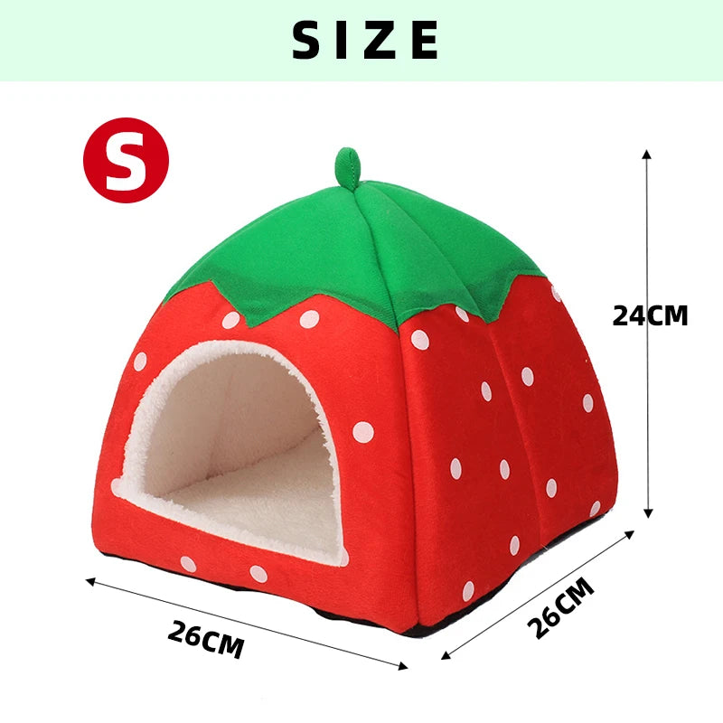 the DOGGY BERRY - Dog/Cat Soft Foldable Portable Strawberry House, Winter Autumn Dog/Puppy/Kitten Warm Bed Tent, Pet Supplies, Cute Cat/Dog Cave Nest