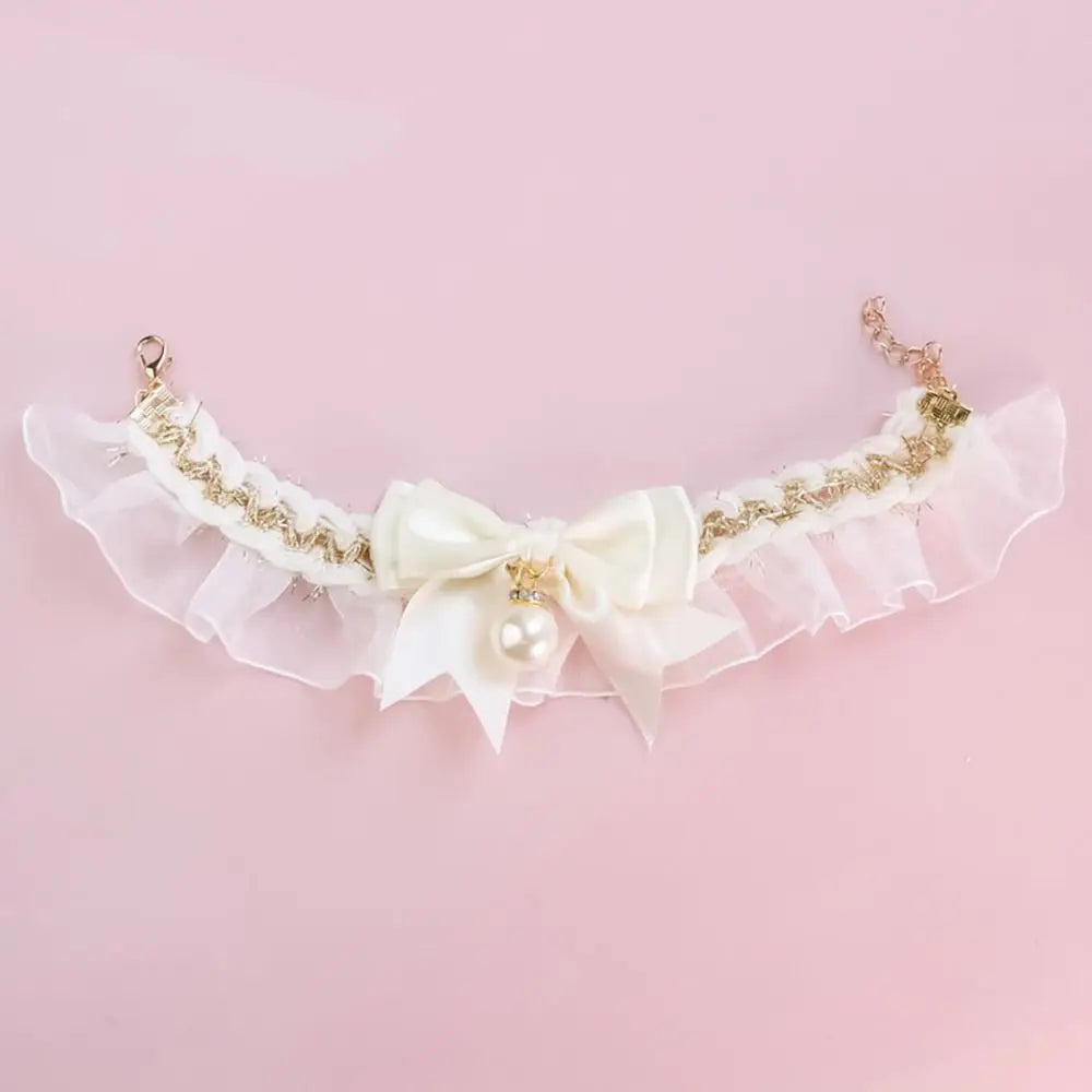 the PEARL COLLAR - Cute Dog Collar, Lace Bowknot Pearl Cat/Dog Necklace, Sweet Neck Decoration, Elegant Gentle Puppy Necktie, Kitten Bibs, Pet Supplies