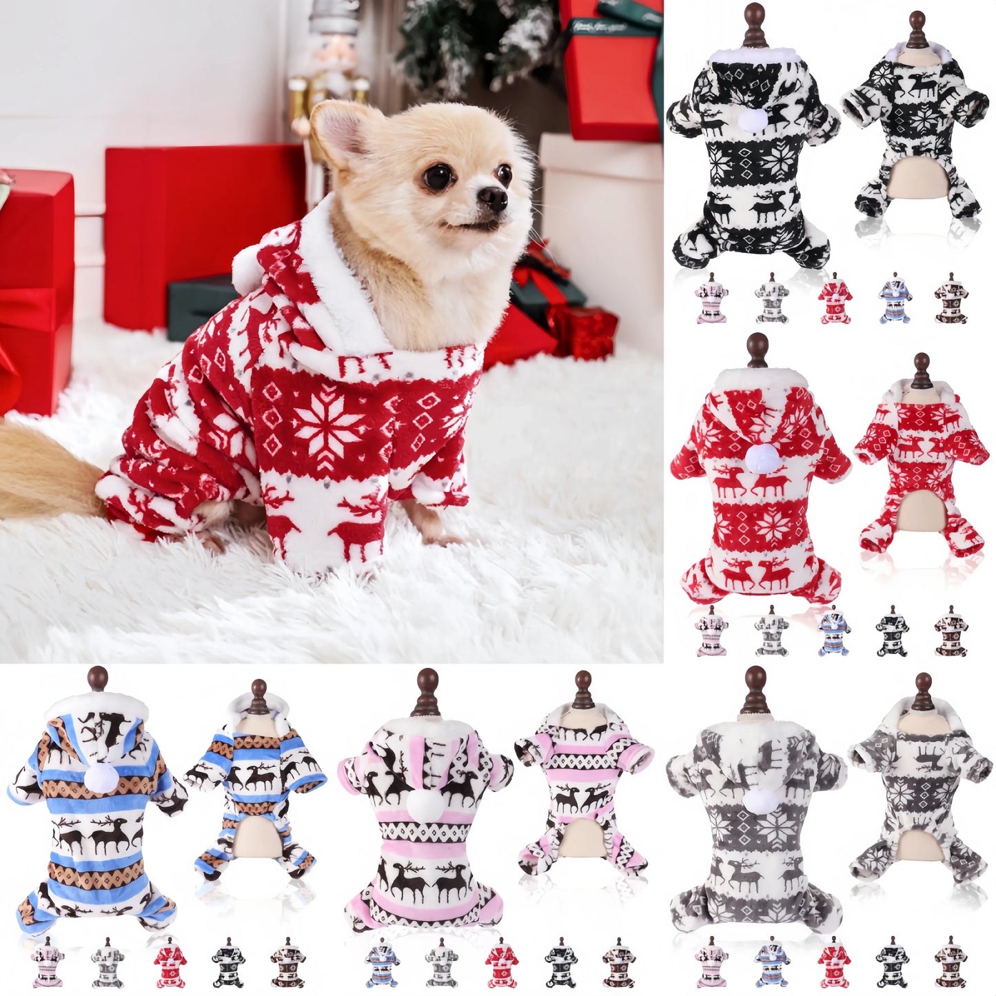 the FROSTY SNUGGLES HOLIDAY PET JUMPSUIT - Ropa Para Perros, Winter Christmas Dog Clothes, Jumpsuit Warm Plush Pet Pajamas for Medium/Small Dogs, Down Cats/Parka Puppy