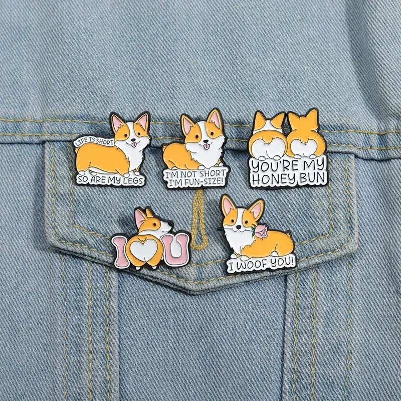 Cute Dog Enamel Brooches Short Legs Corgi Cartoon Puppy Animal Pins Clothing Hat Ornament Badge Custom Jewelry Gifts Wholesale