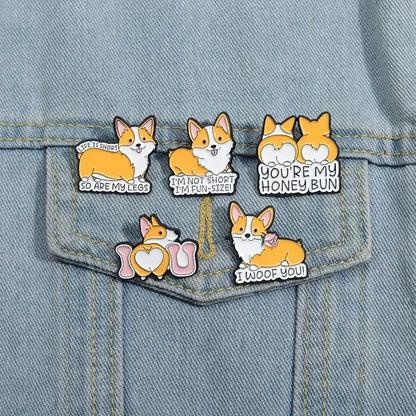 Cute Dog Enamel Brooches Short Legs Corgi Cartoon Puppy Animal Pins Clothing Hat Ornament Badge Custom Jewelry Gifts Wholesale