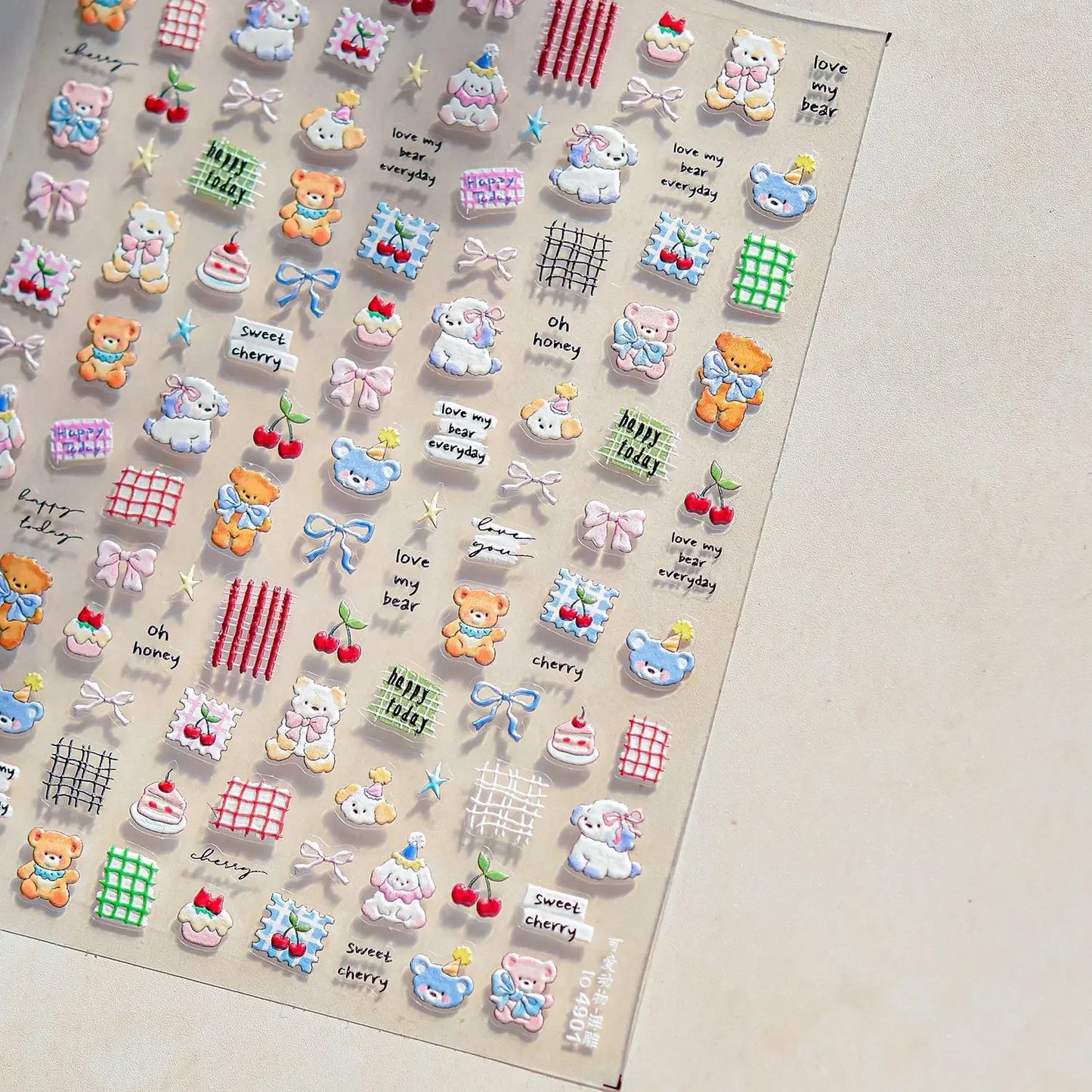 Graffiti Cat Claw Rabbit Bunny Bear Dog Flower Lovely Animal Fruit Dim Sum Candy Sunflower Adhesive 5D Nail Art Stickers Decal