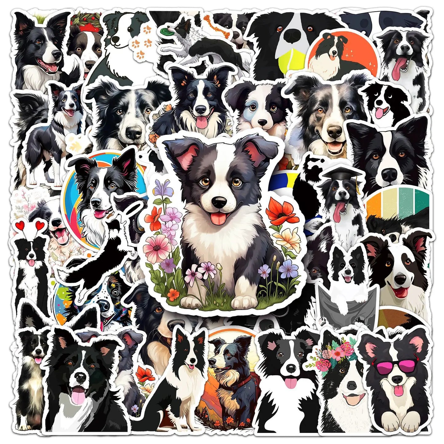 10/30/50PCS Cute Border Collie Animals Sticker Kawaii Dog Cartoon Stickers for Kid Travel Luggage Scrapbooking Graffiti Decals