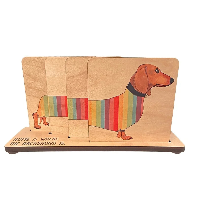 Dachshund Coaster Set, Creative Wooden Coaster, Home Decor, Living Room Table Desk Decoration