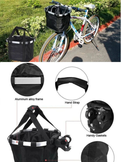 Bicycle Front Basket Bike Small Pet Dog Carry Pouch 2in1 Detachable MTB Cycling Handlebar Tube Hanging Fold Baggage Bag 5KG Load