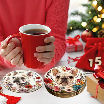 A set of 6-piece cute wooden round coasters with a little dog pattern is suitable for Thanksgiving and Mother's Day decoration