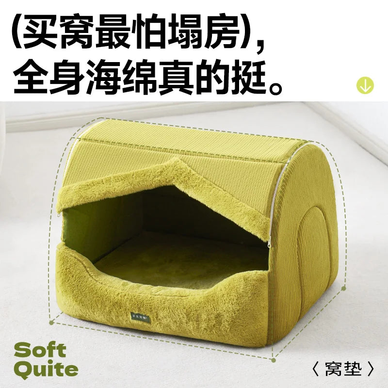 Dog Bed for Warmth in Winter, A Small Dog for A Sense of Security, and A Warm Dog House in Winter