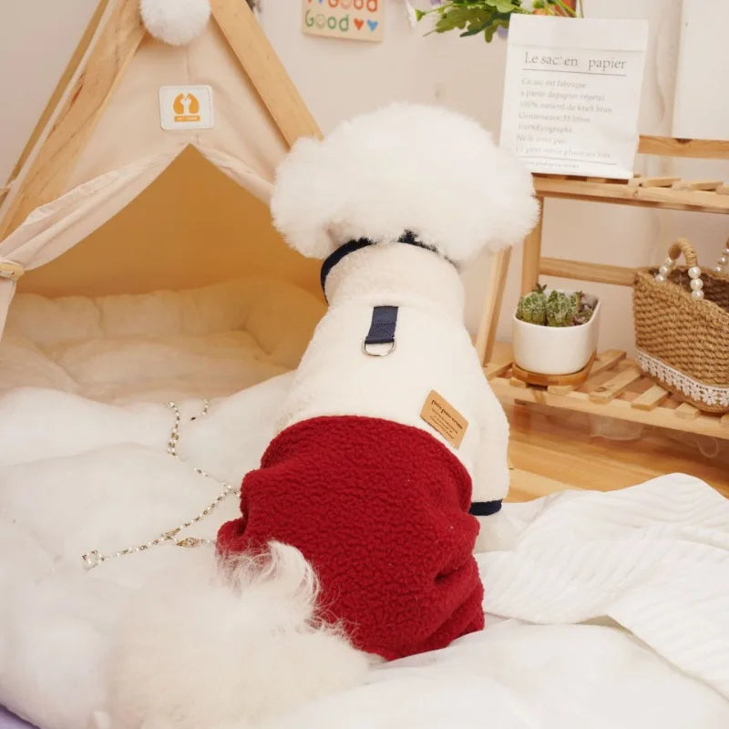 Pet Dog Four Legged Pants Dog Color Contrasting Jumpsuit Autumn and Winter Thick Lamb Fleece Four Leg Puppy Coat Bear Small Dog