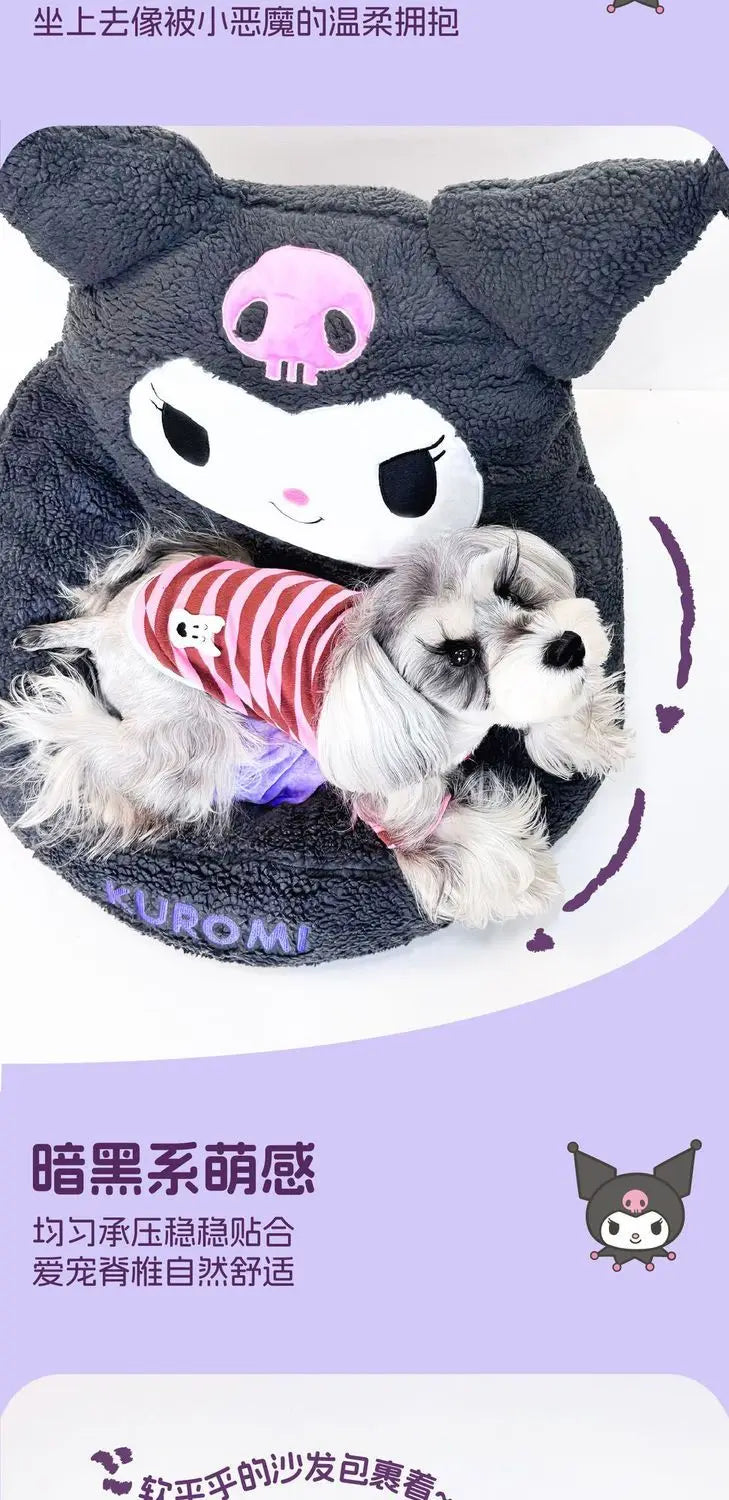 Kawaii Sanrio Kuromi Dog Bed Cute Cat Mat Kennel Winter Warm Breathable Puppy Sofa Removable Washable Sleeping Mat Pet Supplies