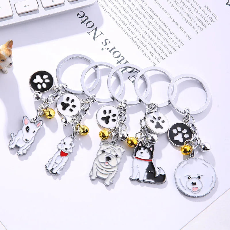 New Popular Cute Metal Dog Key Chain Car For Women Pendant Pet Dog Bell Keychains Jewelry Car Key Ring Party Gift K5222