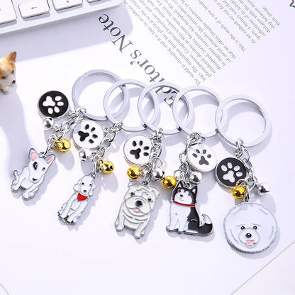 New Popular Cute Metal Dog Key Chain Car For Women Pendant Pet Dog Bell Keychains Jewelry Car Key Ring Party Gift K5222