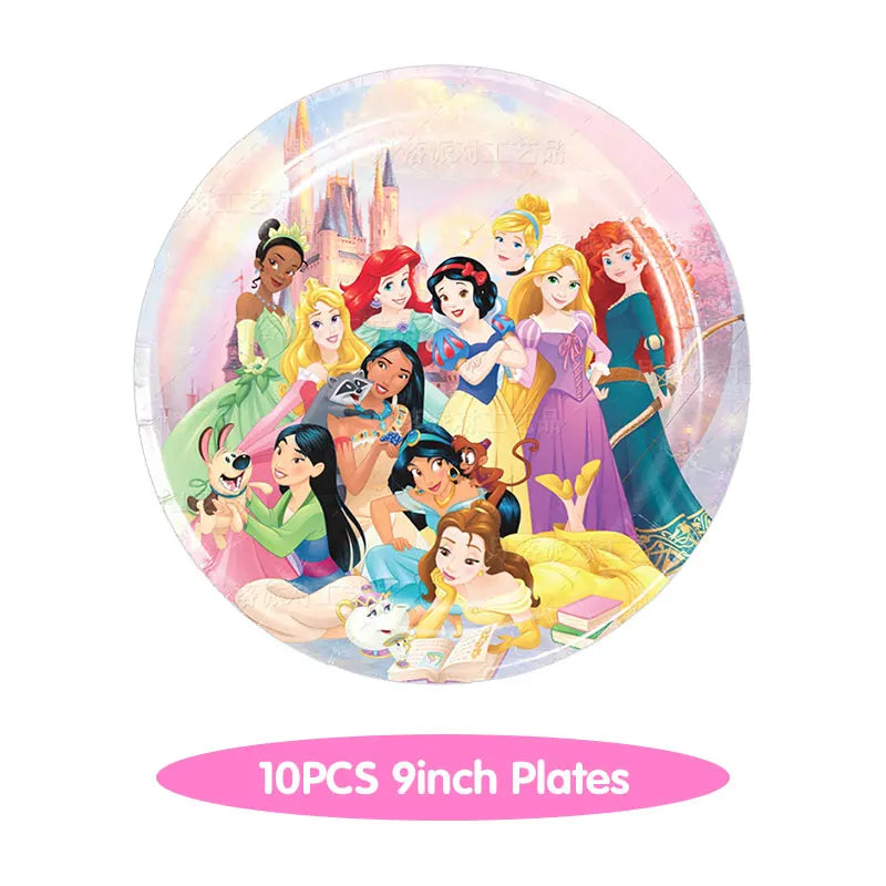Disney Princess Birthday Decoration Tableware Paper Cups Plates Balloons Tablecloth Backdrop Banner Party Supplies For Baby Kids