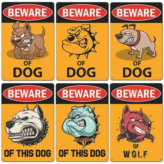 1pc Vintage Warning Dog Metal Signs Beware of Dog Retro Plates Wall Stickers For Garden House Door Courtyard Decor 8×12 Inch