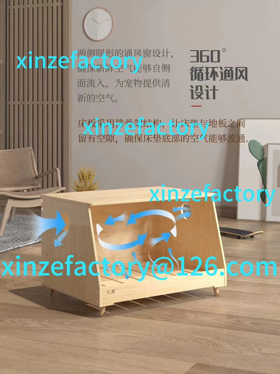 Customizable Kennel solid wood off the ground dog bed large medium and small dog Internet celebrity bedside pet bed dog villa fo