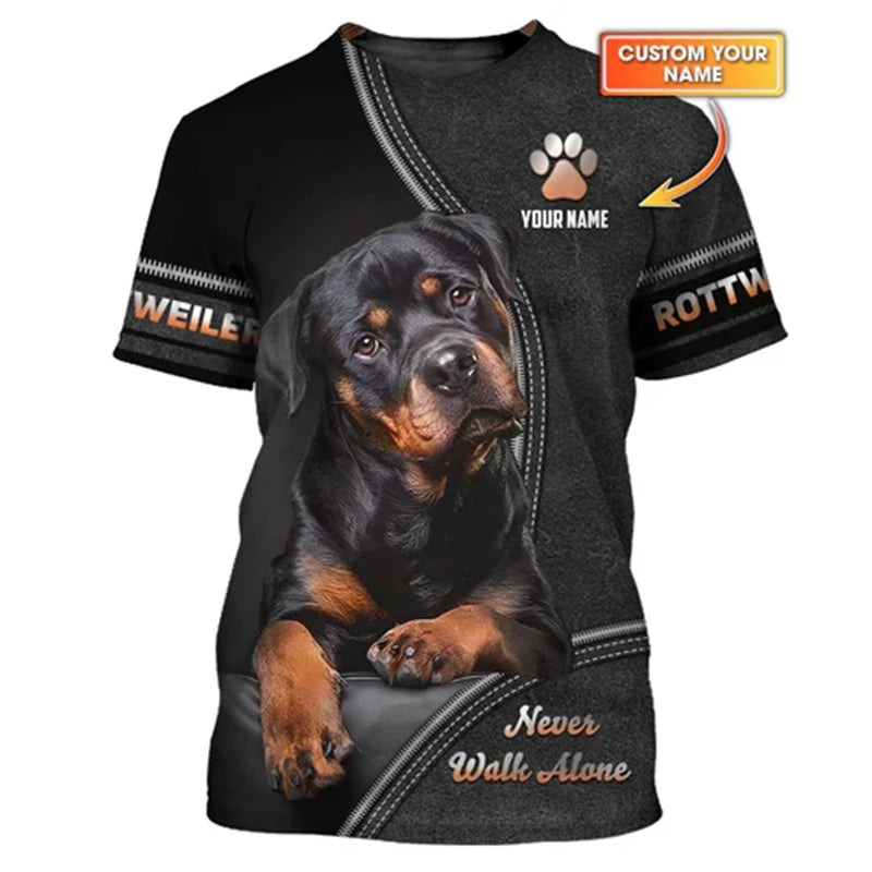 the ROTTWEILER ALPHA - Pet Lover Rottweiler T-Shirt, Unisex Outdoor Sport Short Sleeve Tee Shirts, Cool Pattern Design Custom Name Personality Fashion Top