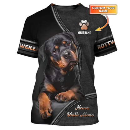 the ROTTWEILER ALPHA - Pet Lover Rottweiler T-Shirt, Unisex Outdoor Sport Short Sleeve Tee Shirts, Cool Pattern Design Custom Name Personality Fashion Top