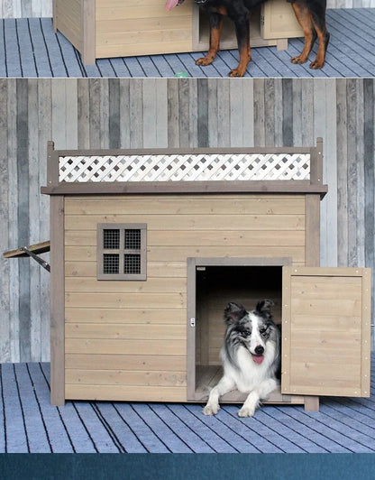 the DOGGY COTTAGE - Outdoor Solid Wood Doghouse, Kennel Indoor Large, Medium and Small Dogs, Outdoor Small, Medium and Large Courtyard Universal