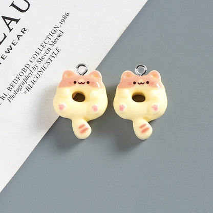 10pcs Cute Doughnut Cat animal Charms Resin Pendant For Jewelry Making Accessories DIY Earrings Necklace Keychain